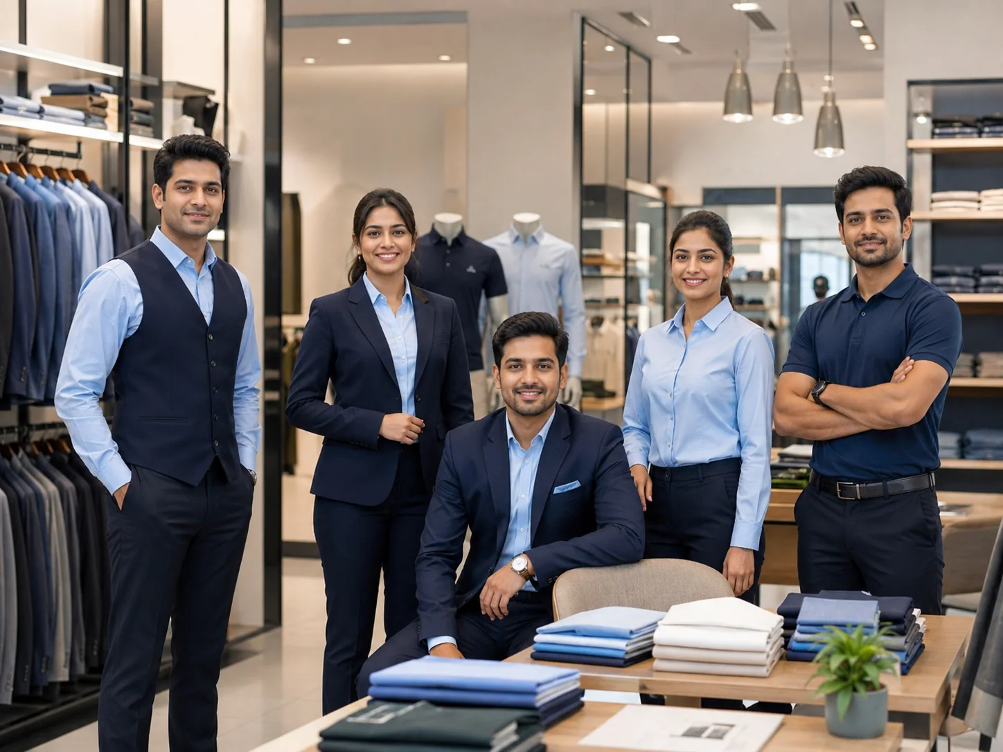Corporate and retail team in smart coordinated uniforms